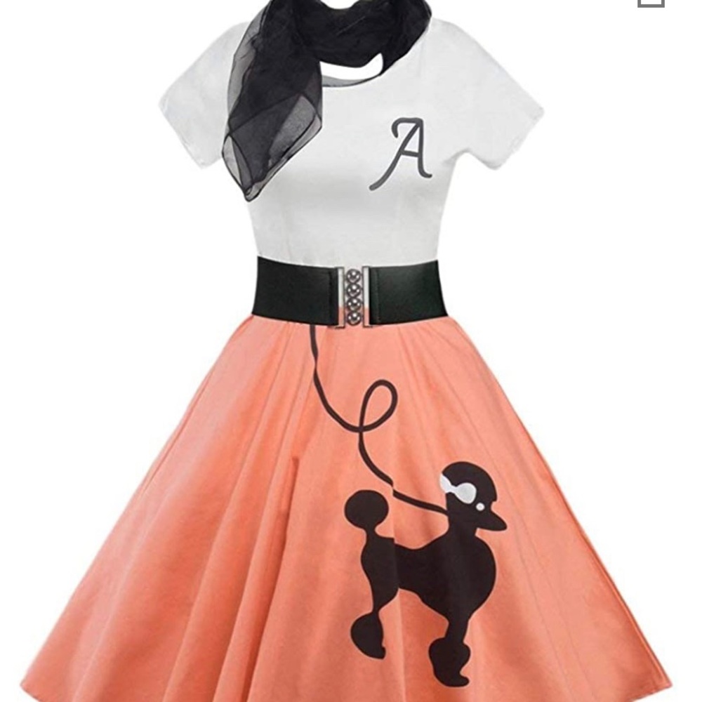 Peach black and white dress
